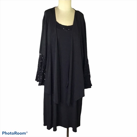 R&M Richards Black Lace & Sequin Dress,16W - Picture 1 of 9
